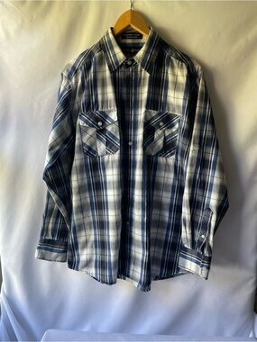 Beverly Hills Polo Club Blue and White Plaid Button-Down Shirt